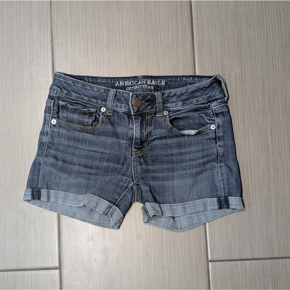 American Eagle Dark Blue Denim Cuffed Women's Shorts